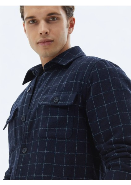Lacivert Kareli Regular Fit Dokuma Yün Karışımlı Overshırt fırsatları