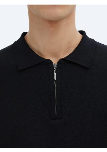 Siyah Polo Yaka Düz Örgü Triko fırsatları