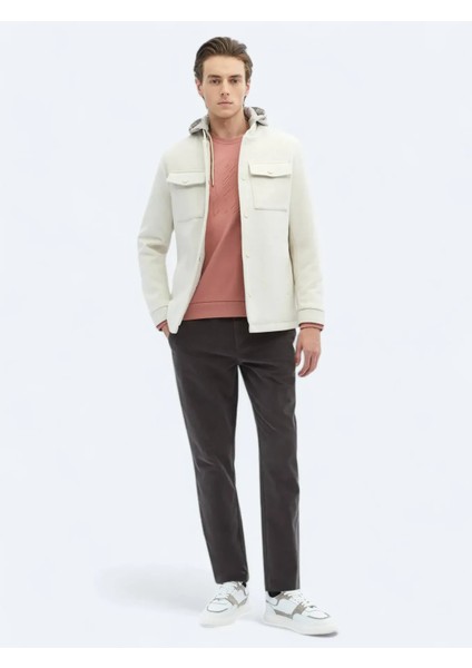 Açık Bej Regular Fit Kapüşonlu Casual Dokuma Mont