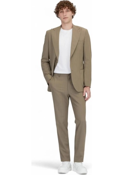 Vizon Çizgili Modern Fit Takım Elbise