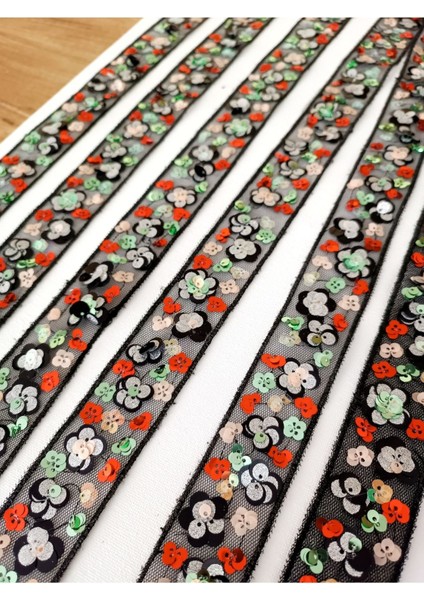 Pullu Simli Çiçek Desenli Tüllü Şerit fiyatları