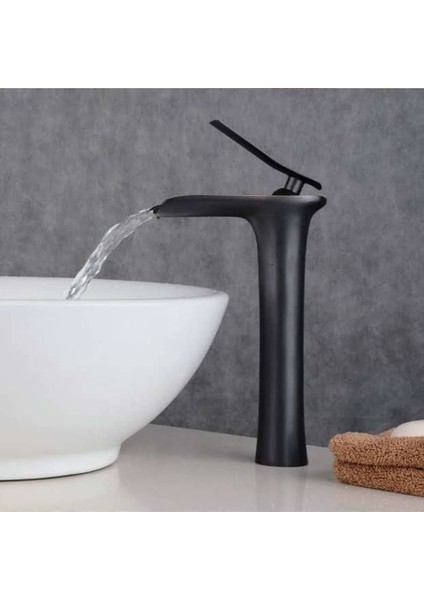 Şelale Uzun Siyah Çanak Lavabo Bataryası