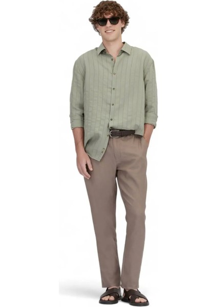 Haki Oversize Fit Dokuma Casual Gömlek