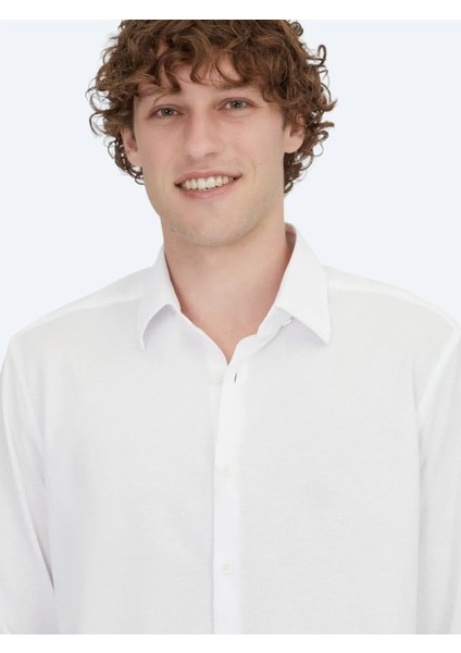 Beyaz Çizgili Regular Fit Casual Pamuk Karışımlı Gömlek fiyatları