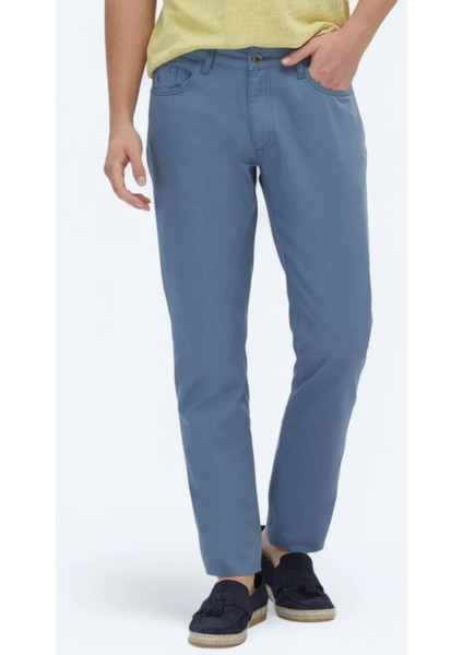 Koyu Mavi Denim Slim Fit Casual Pamuk Karışımlı Pantolon