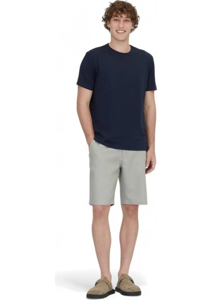 Lacivert Düz Bisiklet Yaka Pamuk Karışımlı T-Shirt