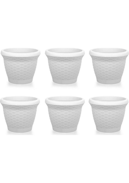 SO-HS04 Plastik Hasır Desenli Saksı 15 Lt Kirli Beyaz 6 Adet