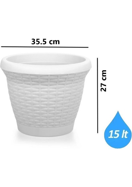 SO-HS04 Plastik Hasır Desenli Saksı 15 Lt Kirli Beyaz 6 Adet fiyatları