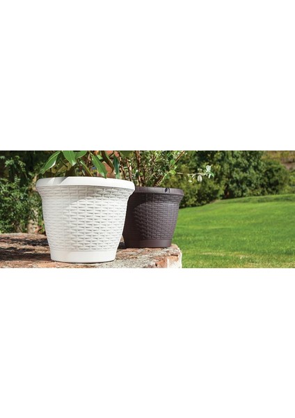 SO-HS04 Plastik Hasır Desenli Saksı 15 Lt Kirli Beyaz 6 Adet modelleri