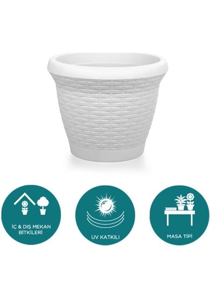 SO-HS04 Plastik Hasır Desenli Saksı 15 Lt Kirli Beyaz 6 Adet fırsatları