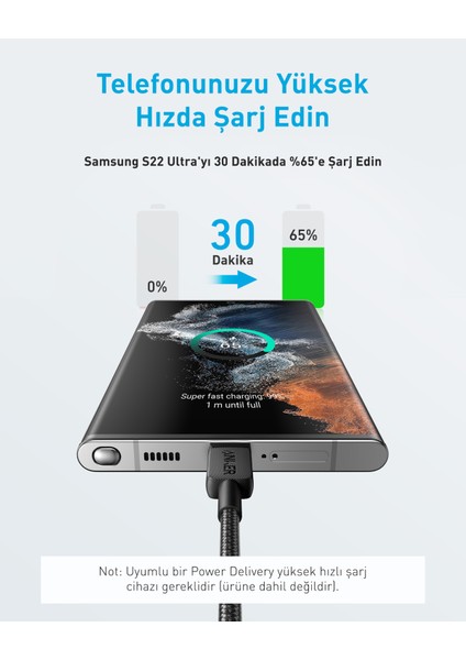 322 Usb-C To Usb-C 1.8m Şarj/data Kablosu - Siyah - 60W Güç Destekli - A81F6 (Anker Türkiye Garantili) fiyatları