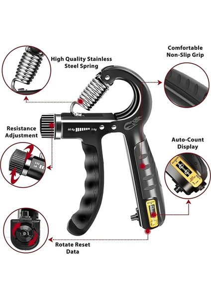 Ayarlanabilir Dijital Sayaçlı El Yayı – 5–60 kg Dirençli Grip Güçlendiric I fiyatları