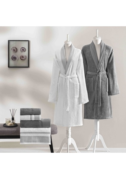 Raya Pure Cotton Pamuk Aile Seti Beyaz Antrasit Xxl