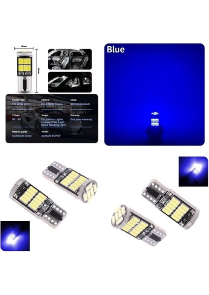 ( 4 x Adet) 1 Set T10 LED Dipsiz Ampul 12V 26 LED Mavi (Blue)