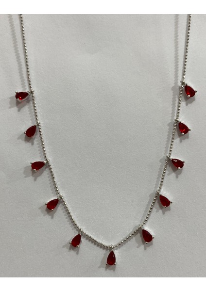 Kırmızı Damla Taşlı Gümüş Şans Kolyesi