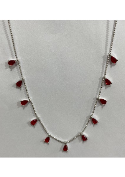 Kırmızı Damla Taşlı Gümüş Şans Kolyesi fiyatları
