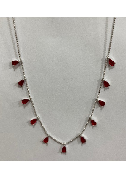Kırmızı Damla Taşlı Gümüş Şans Kolyesi modelleri