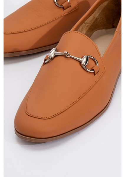 F03 Taba Cilt Hakiki Deri Kadın Loafer Ayakkabı modelleri