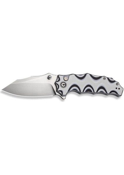 Natterjack Flipper & Thumb Stud & Button Lock Knife White & Black Layered G10 Handle Çakı