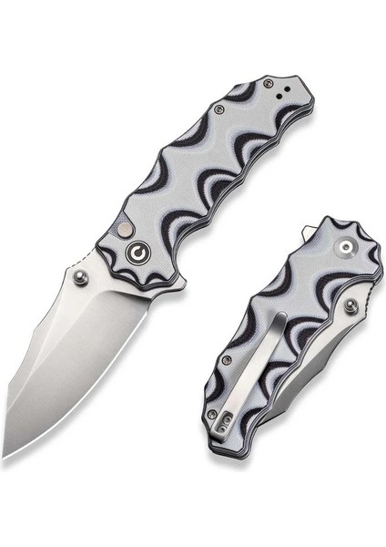 Natterjack Flipper & Thumb Stud & Button Lock Knife White & Black Layered G10 Handle Çakı fiyatları