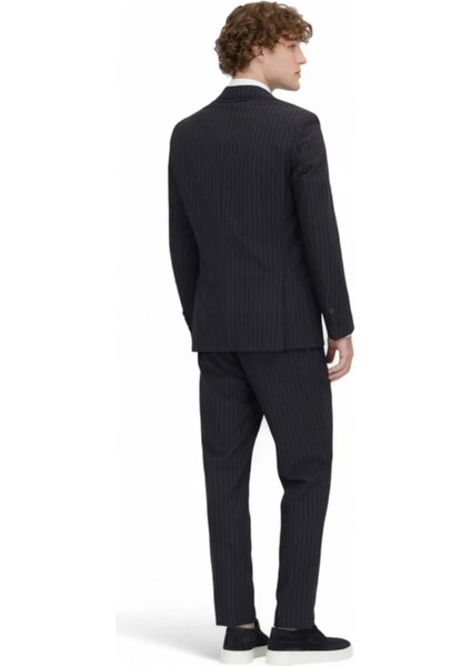 Lacivert Çizgili Modern Fit Örme Takım Elbise fırsatları