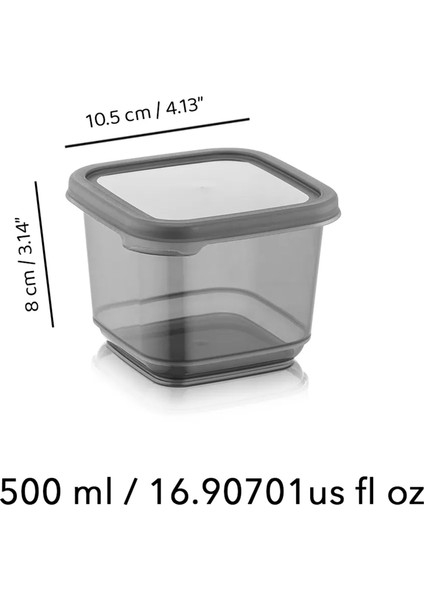 12'li Set Sızdırmaz Kapaklı Kare Erzak Saklama Kabı Antrasit 12 x 0.50 Lt Etiketli