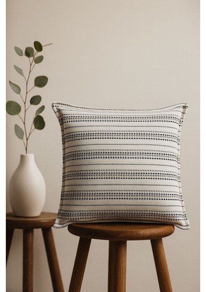 Rita 2'li Naturel Pamuk Çizgili Kırlent Kılıfı-Rustik,el Dikişi 40X40 cm fiyatları