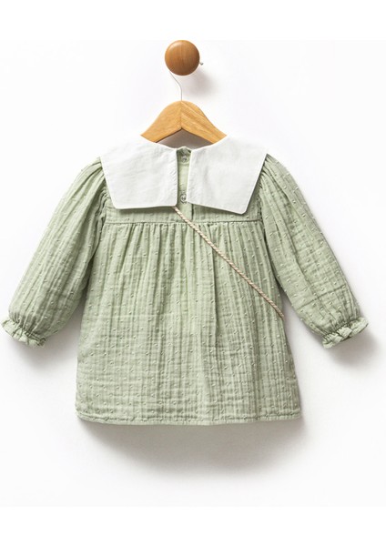 Kız Bebek Nakışlı Bebe Yaka Müslin %100 Pamuk Çantalı Elbise modelleri