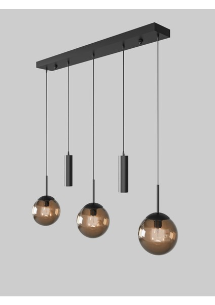 Nara Eskitme Metal Gövdeli 5'li Modern Sıralı Sarkıt Avize- 2 Spot LED 3 Bal Cam Küre Avize fiyatları