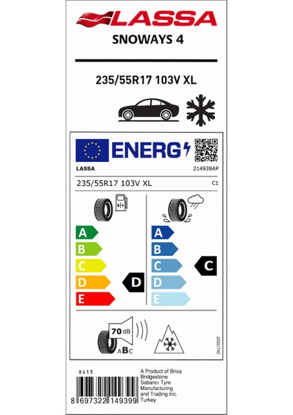 235/55 R17 103V Xl Snoways 4 Oto Kış Lastiği (Üretim Yılı:2025) fiyatları