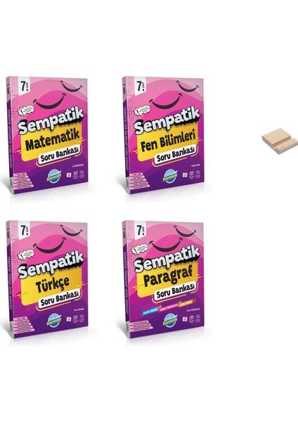 7. Sınıf Sempatik Matematik Fen Bilimleri Türkçe ve Paragraf Soru Bankası 4lü Set + Telefon Tutucu