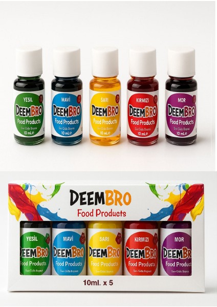 Sıvı Gıda Boyası Seti 5'li 5 Renk 10 ml x 5'li Su Bazlı Likit Gıda Boyaları Set 1