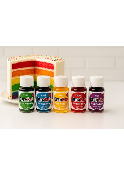 5'li Sıvı Gıda Boyası Mavi-Yeşil-Kırmızı-Turuncu-Mor Özel Kutulu 5 x 10 ml fırsatları