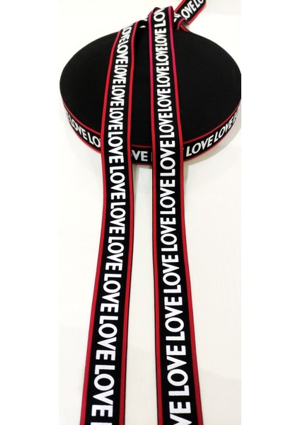 Kırmızı Siyah Beyaz Love Yazılı Lastik Şerit