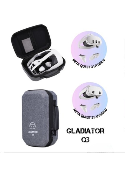 Q3 Gri Meta Quest 3 Çantası Quest 3 ve 3s Uyumlu Özel Çanta