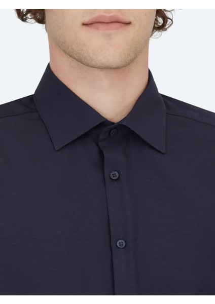 Lacivert Düz Slim Fit Dokuma Klasik Pamuk Karışımlı Gömlek fırsatları