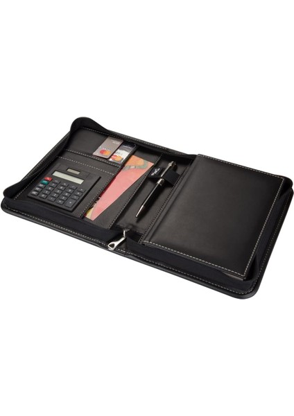 5220 Ajanda Tarihsiz 14X20 Kareli 160 Yaprak Defterli Hesap Makineli Fermuarlı Organizer,siyah