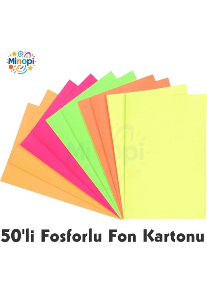 Fosforlu Fon Kartonu 50 x 70 120 G Karışık Renk 50'li Rulo