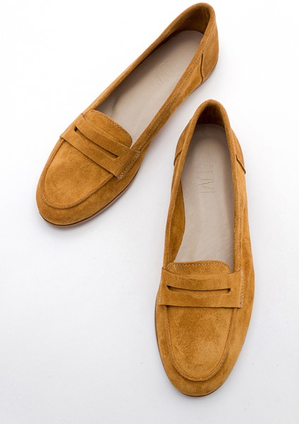 F02 Hardal Süet Hakiki Deri Kadın Loafer Ayakkabı fırsatları
