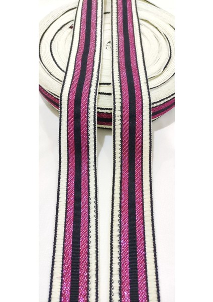 Ekru Fuşya Özel Desen Dar Dokuma Şerit fiyatları