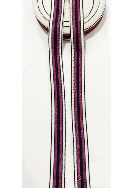 Ekru Fuşya Özel Desen Dar Dokuma Şerit modelleri