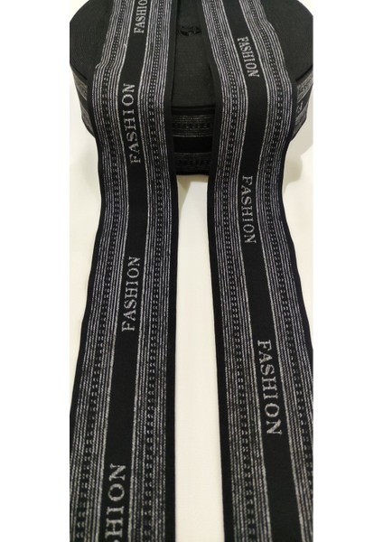 Siyah Gri Fashion Yazılı Lastik Şerit