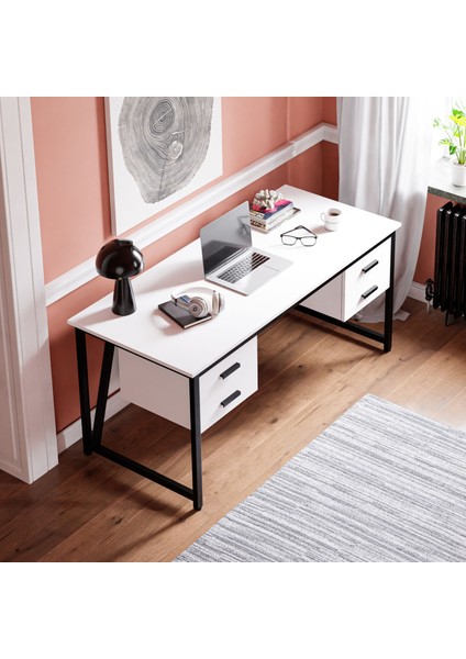 MS2C Çalışma Masası,ofis Masası - 70X160 cm - Beyaz - 4 Çekmeceli fiyatları