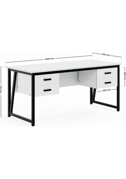 MS2C Çalışma Masası,ofis Masası - 70X160 cm - Beyaz - 4 Çekmeceli