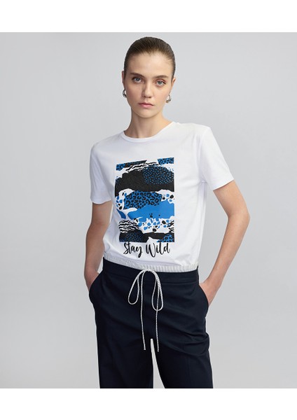 Slogan ve Görsel Baskılı Tişört IW6250070013002