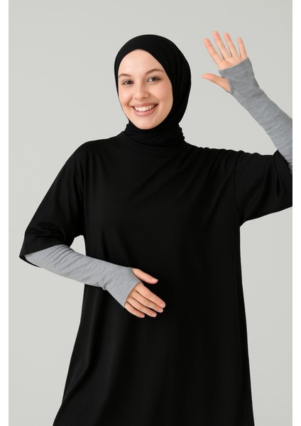 Parmak Geçmeli Uzun Kolluk - Esnek Lastikli Tesettür Kol Kapatıcı Tişört Kolluk