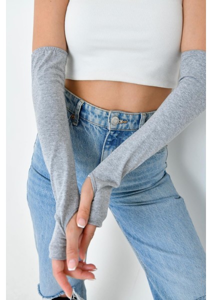 Parmak Geçmeli Uzun Kolluk - Esnek Lastikli Tesettür Kol Kapatıcı Tişört Kolluk