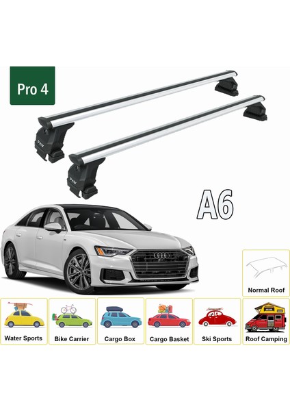Audi A6 C8 Sedan 2018-2025 Oluksuz Üst Tavan Portbagaj Taşıyıcı Ara Atkısı Toros Serisi Pro 4 Siyah fiyatları
