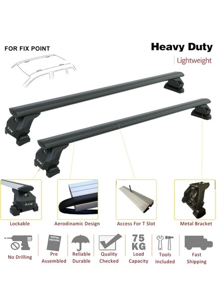 Jeep Commander Xk 2006-2010 Tavan Taşıyıcı Ara Barlar – Vidalı Montaj, Toros Fix Pro, Siyah modelleri