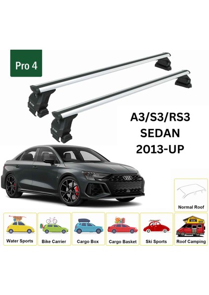 Audi A3 2013-2020 Sedan Oluksuz Üst Tavan Portbagaj Taşıyıcı Ara Atkısı Toros Serisi Pro 4 Gri fiyatları